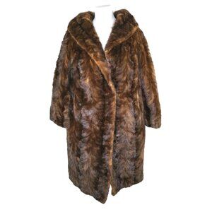 VINTAGE 50s I. MAGNIN Full Length Demi Buff MINK FUR COAT Mahogany Shawl Collar
